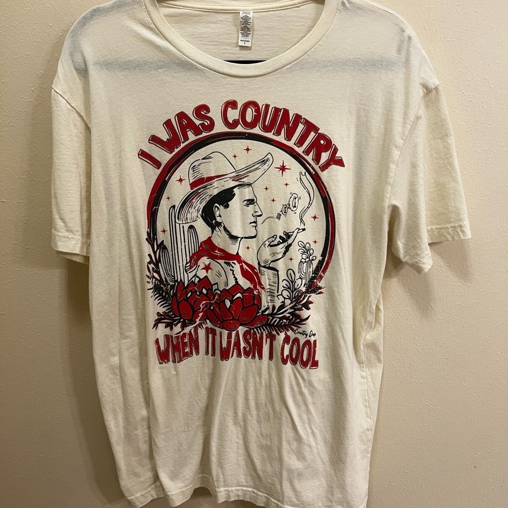 adidas Cream Graphic Tee with Red Accents - Picture 1 of 3